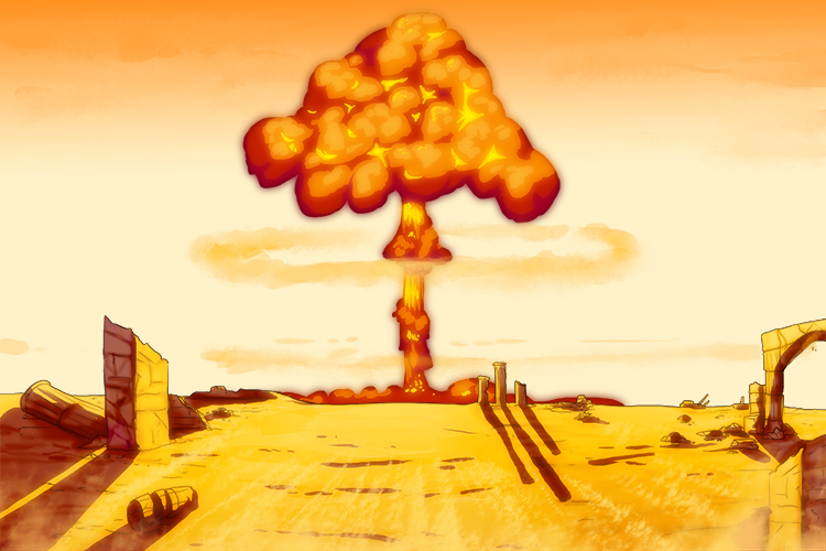 The nucleus detonated and cleared a large area, these weapons (nuclear weapons) are so destructive. The view of the widespread damage is bewildering.